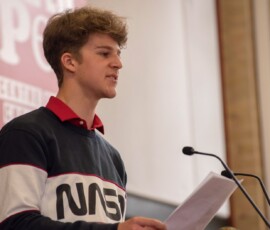 Alfie Davies reading for Felixstowe Café Poets Alfie Davies