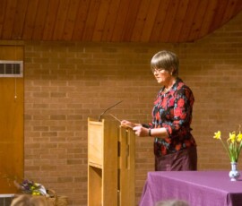 Anne Boileau, SPS Chair, introduces the castaway, Dr Ronald Blythe, and the interviewer, Dr Frances Ward Anne Boileau, SPS Chair, introduces the castaway Dr Ronald Blythe and the interviewer Dr Frances Ward